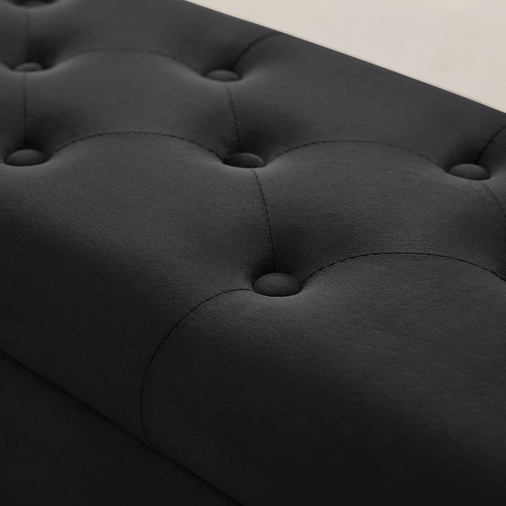 Gitrah Storage Bench Entryway Bench End of Bed Bench Ottoman Upholstered Velvet Bedroom Bench Tufted Bench with Golden Legs 32" Black