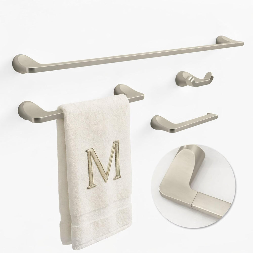 Mega Handles Bathroom Accessory Set Satin Nickel - 4-Piece, Towel Bar Set