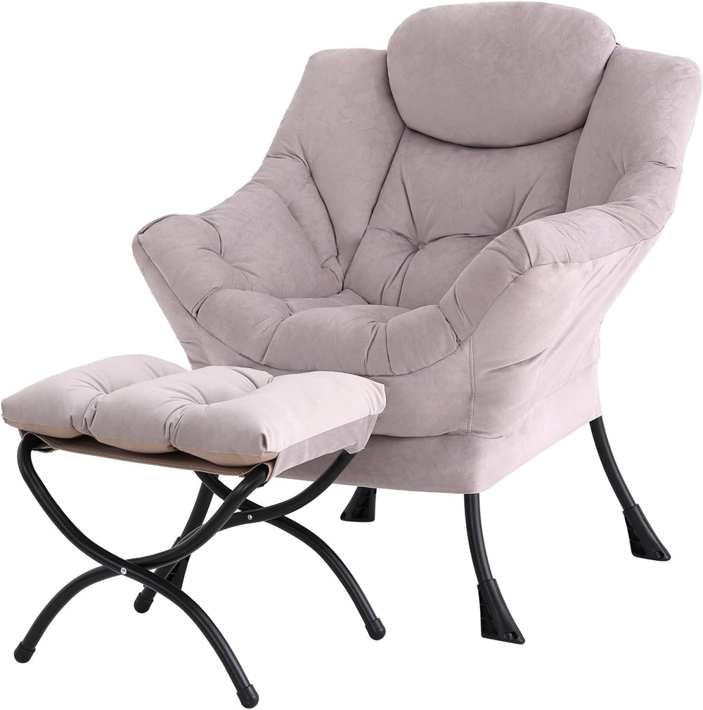 Tiita Modern Lazy Chair with Ottoman, Large Accent Armchair, Leisure Sofa Arm...
