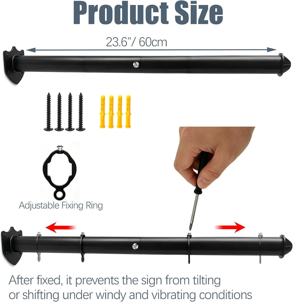 24" Metal Hanging Sign Bracket Hanger with Adjustable Anti-Slip Rings &a...