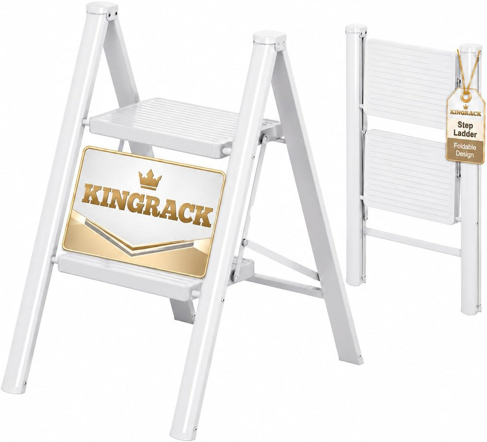 KINGRACK 2 Step Folding Ladder, Lightweight Portable Home Ladder with Non-Sli...