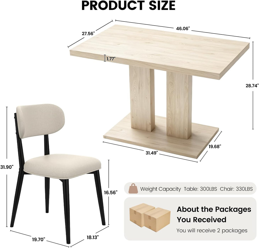 Modern Dining Table Set for 4, 46" Pedestal Kitchen Set Natural