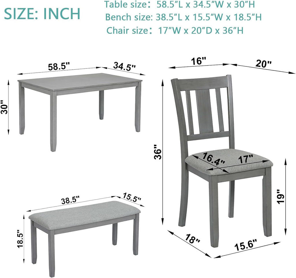keiki 6-piece standard height dining table set with, side view