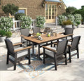 HERA'S HOUSE 7PC Patio Dining Set for 6, HDPE Outdoor Table & 6 Chairs