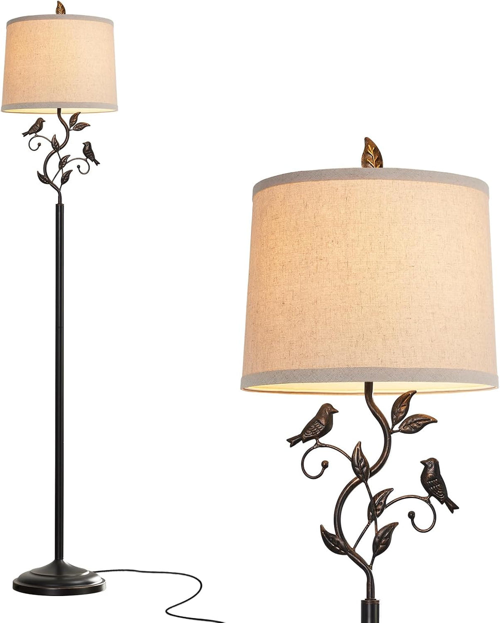63" Rustic Unique Bird Leaf Floor Lamp for Living Room