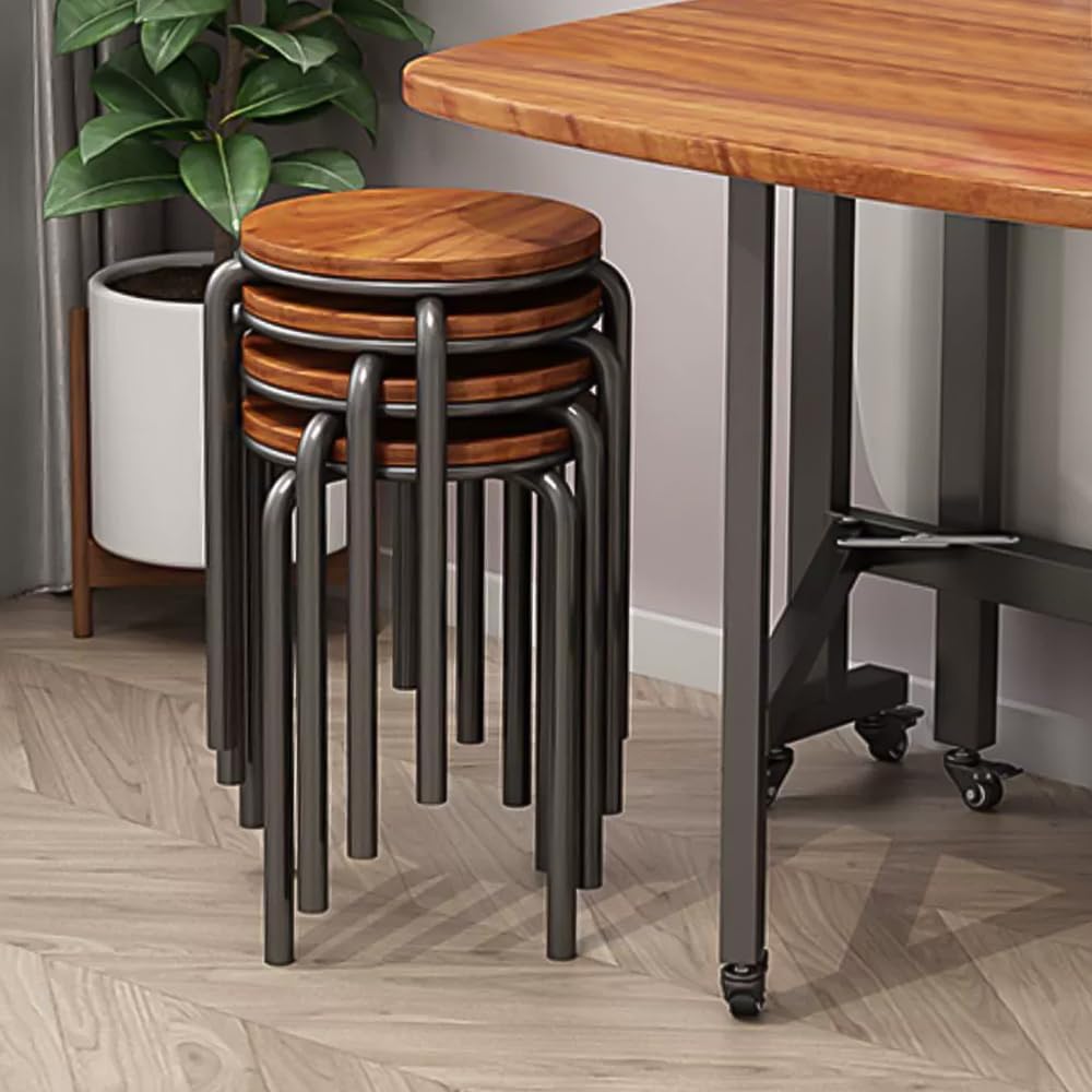 Stacking Stools Set of 4, 18" H Backless Round Wooden Top Portable Stack...