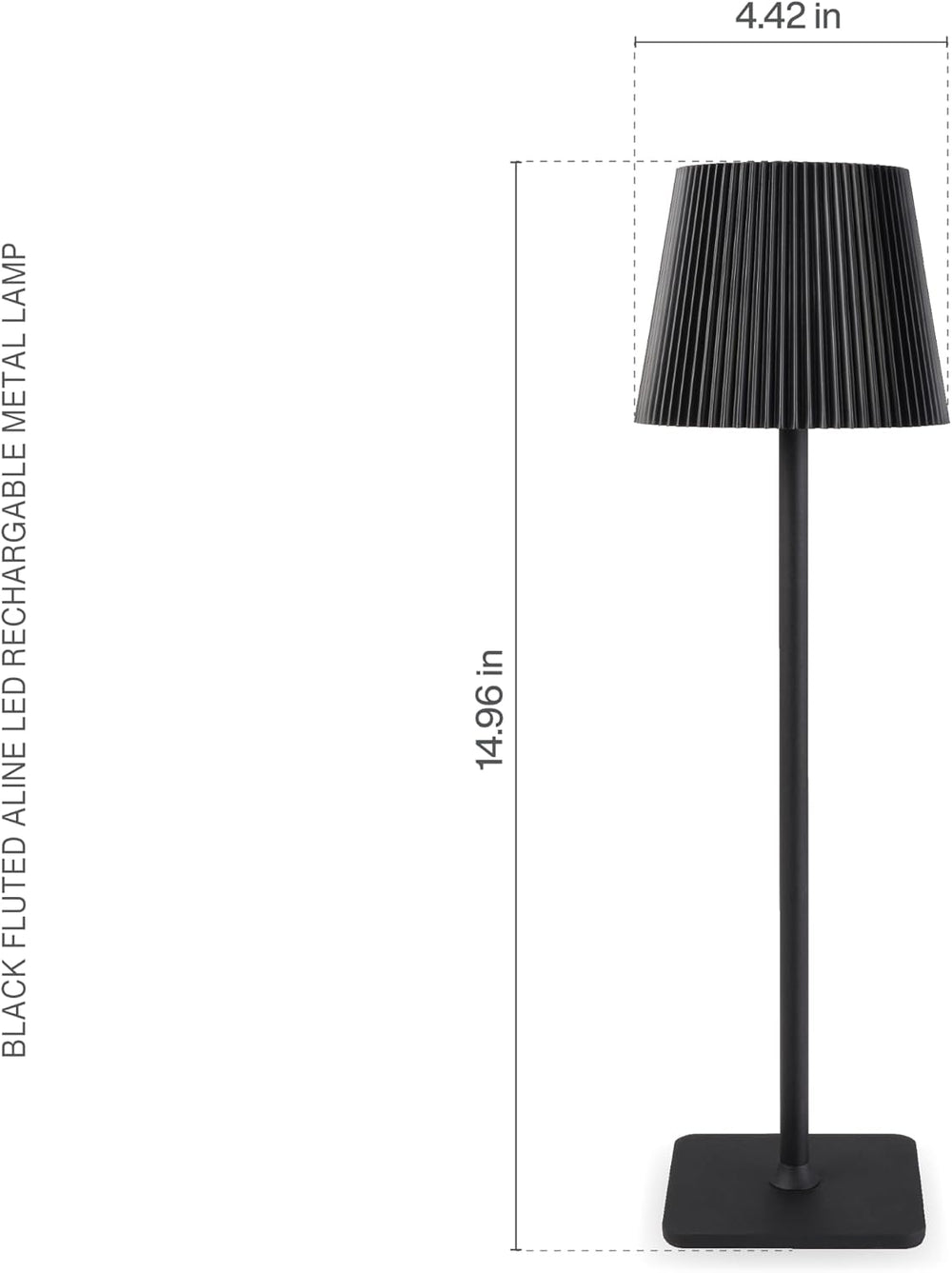 Mikasa 4.42x4.42x14.96 Inch Black Cordless Rechargeable LED Lamp with Fluted ...