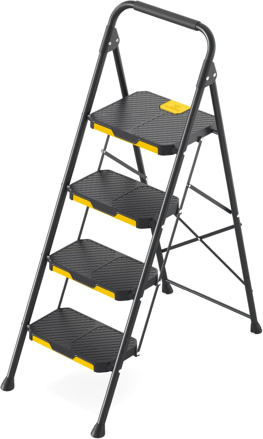 KINGRACK 4 Step Ladder, Steel Step Stool with Safe-Lock, Load 800lbs, Black