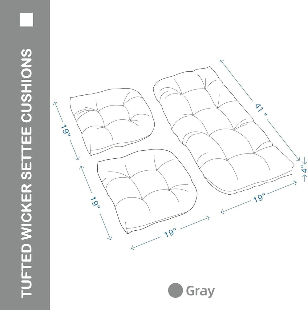 Outdoor Wicker Chair Cushions 3 Pieces, Gray