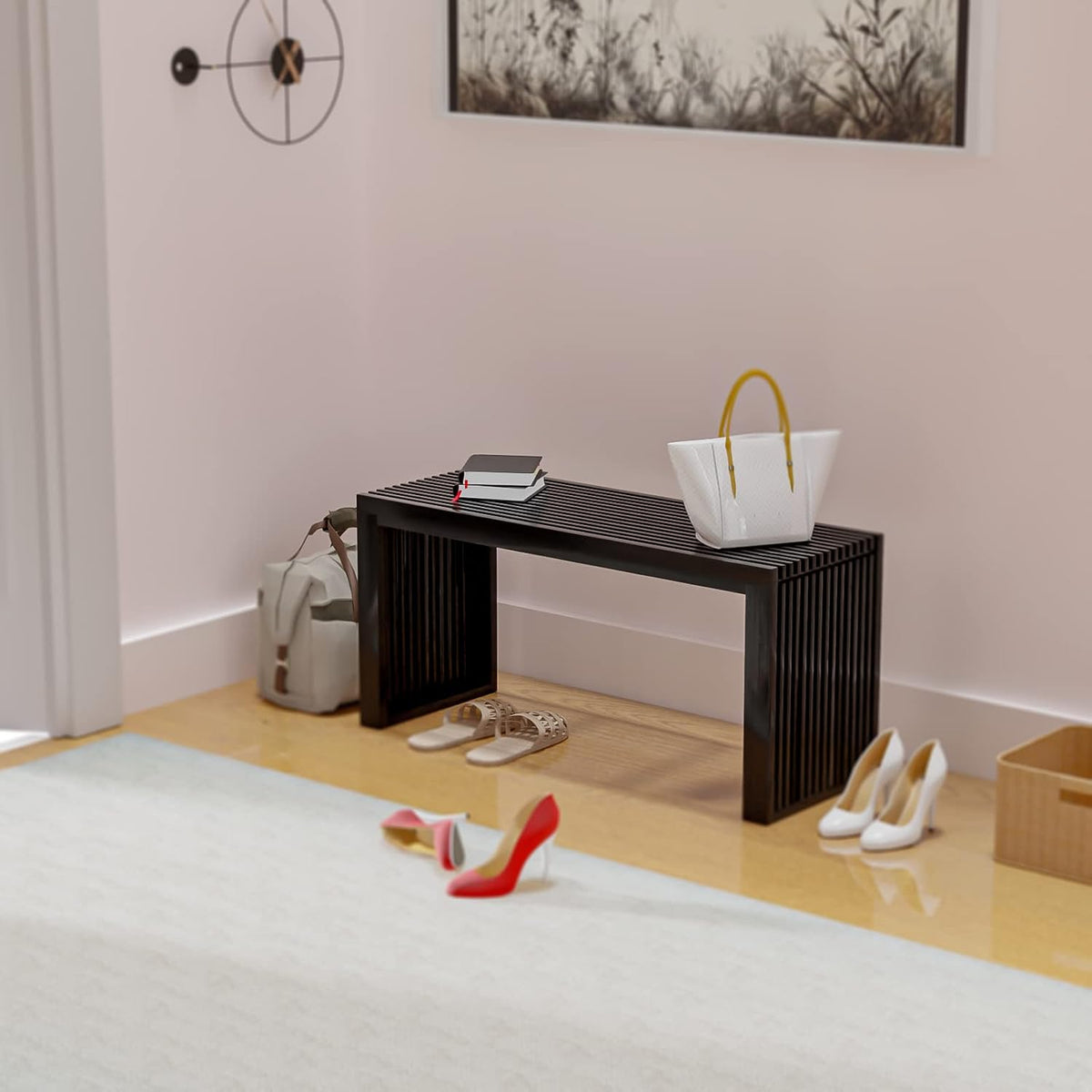 APRTAT Bamboo Dining Bench 35 Inch Indoor Wooden Shoe Benches for Entryway | Entryway Shoe Rack Bench.,Solid Bamboo Benches,for Living Room, Hallway, Bedroom, Bathroom,Easy Assemble,Slatted Design,