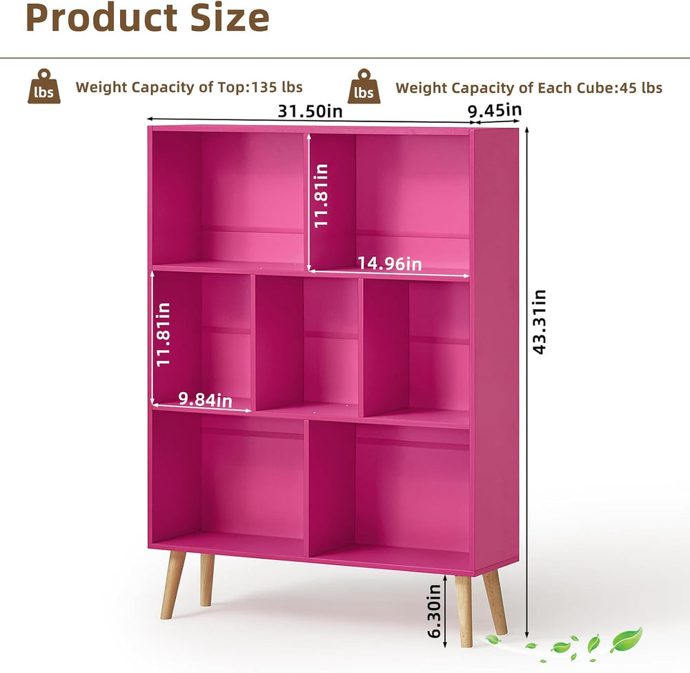 LEYAOYAO Cube Bookshelf, Mid-Century Modern Book Shelf with Legs, Pink