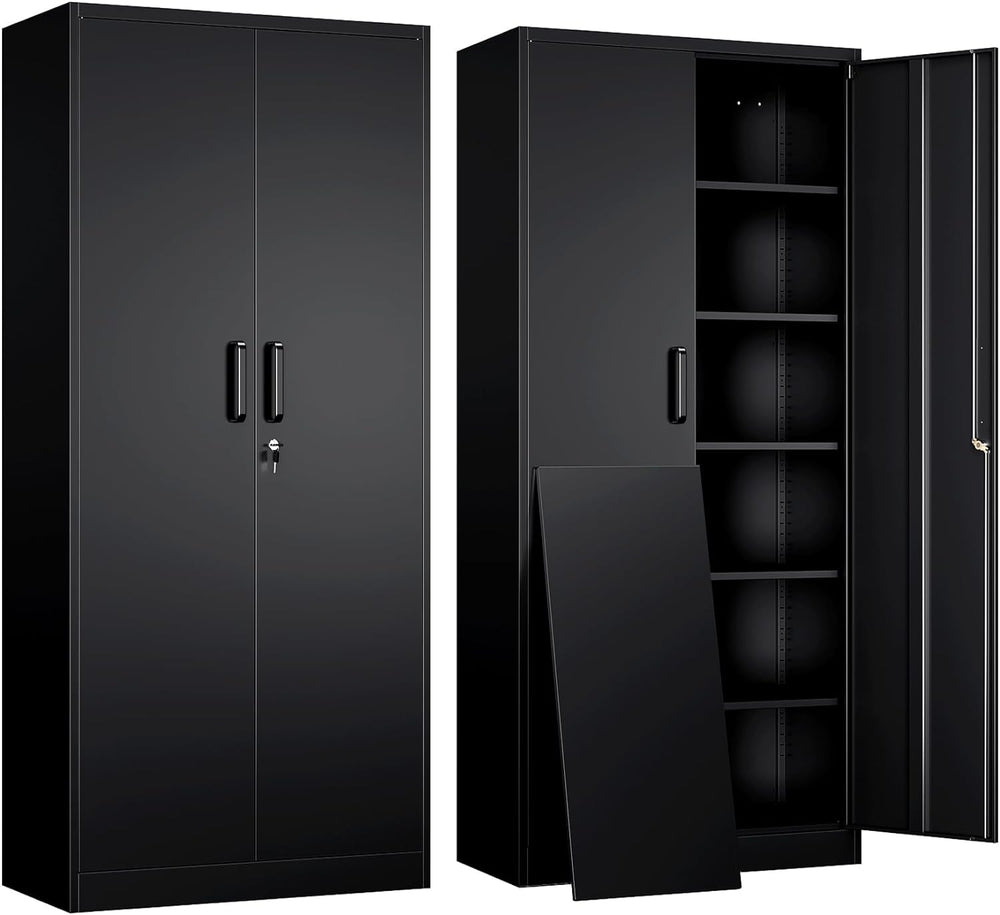 Yizosh Metal Garage Storage Cabinet with 2 Doors and 5 Adjustable Shelves - 7...