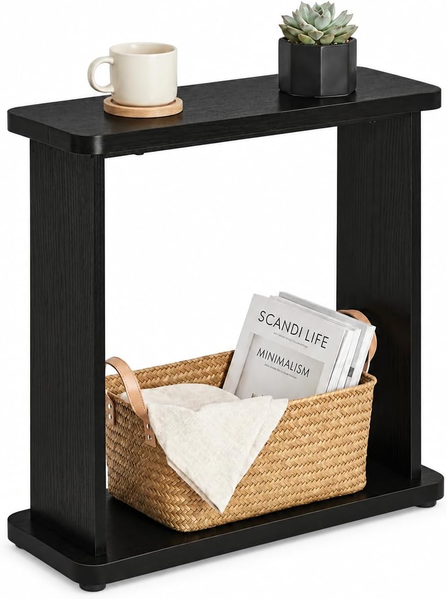Narrow Side Table, 7.9" Slim End Table, Black
