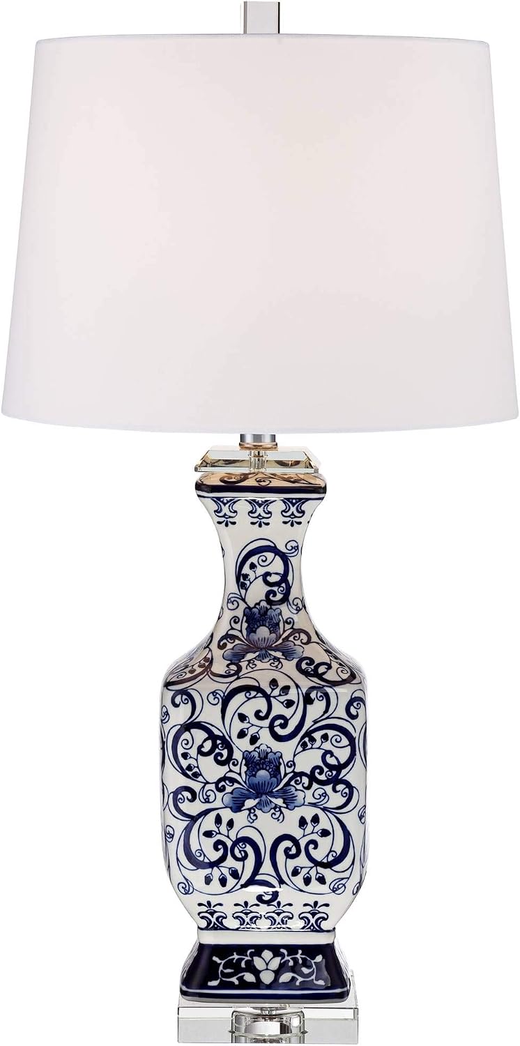 Regency Hill Iris 28" Tall 3-Way Table Lamp Blue White Porcelain Dimmer