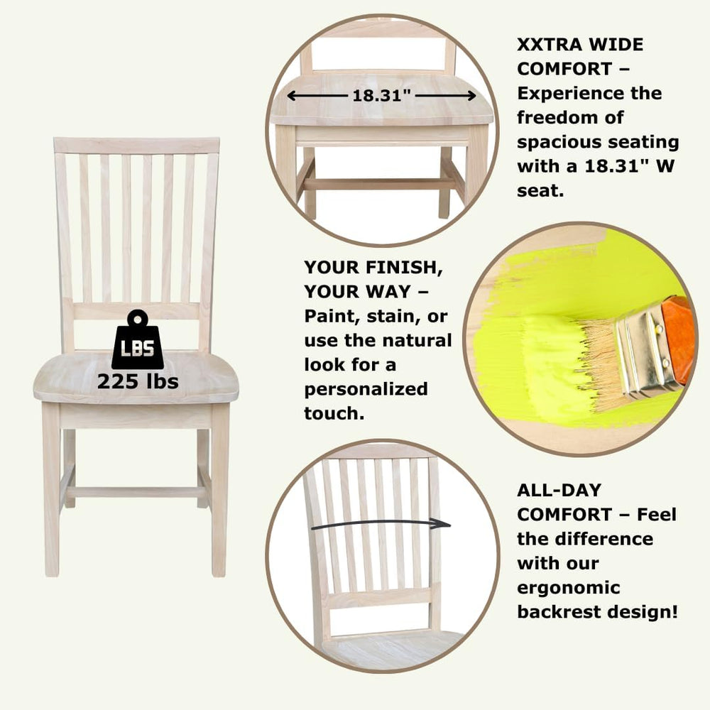 IC INTERNATIONAL CONCEPTS Solid Wood Set of 2 Mission Chairs, Unfinished