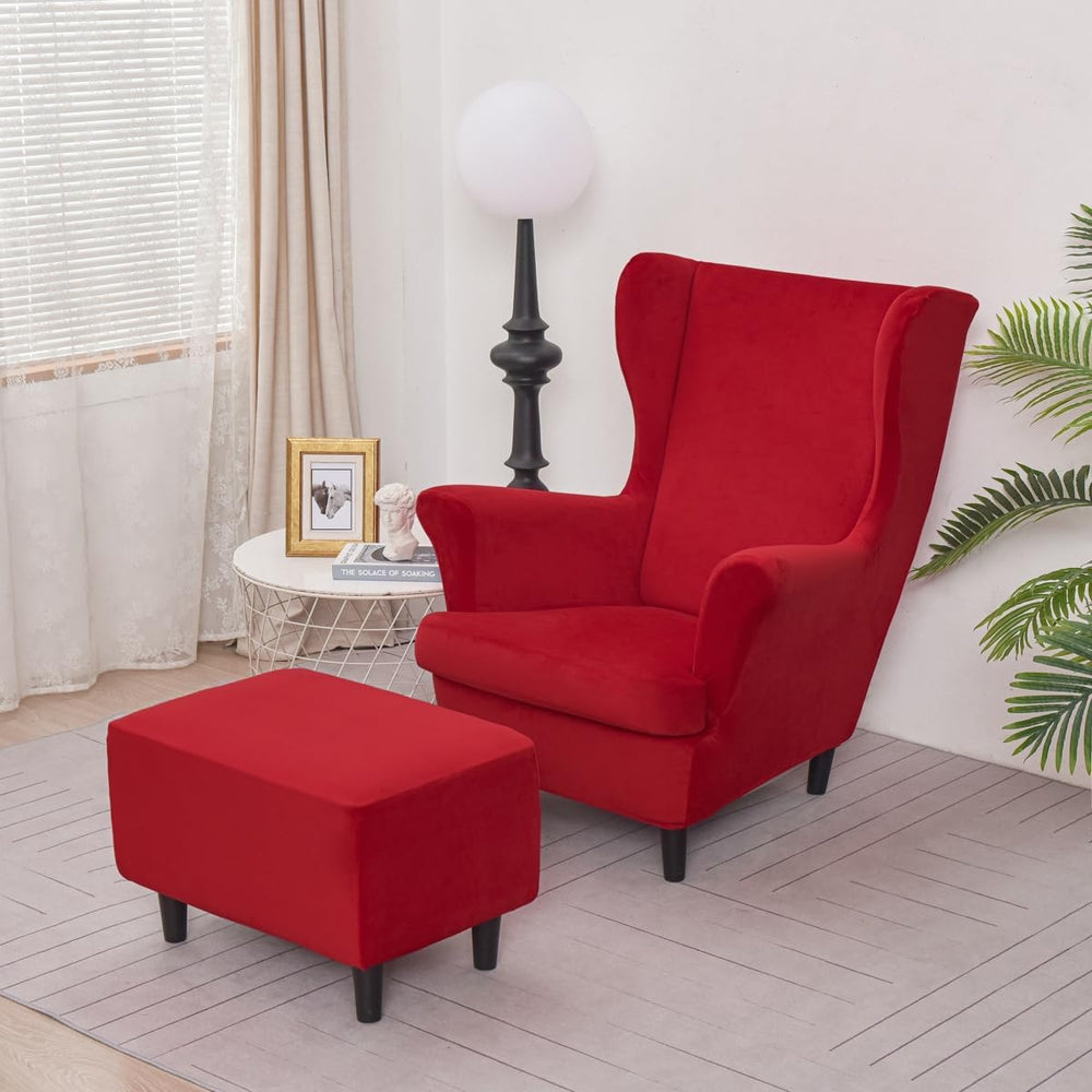 Wing Chair Slipcovers, 2 Piece Stretch Wingback Chair Cover Soft Velvet Armch...