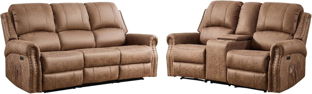 EBELLO 2 Pieces Power Reclining Sofa Set, Faux Leather Reclining Living Room ...