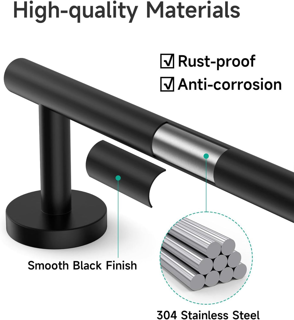 USHOWER 8PCS Matte Black Bathroom Hardware Set, 24-Inch Towel Bar Set