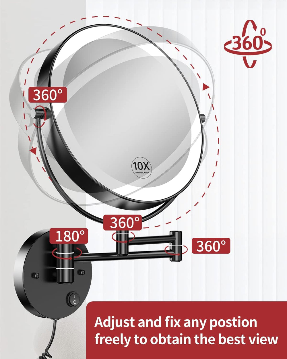 Gospire 9" Wall Mounted Lighted 10X Magnification Double-Sided LED Mirror