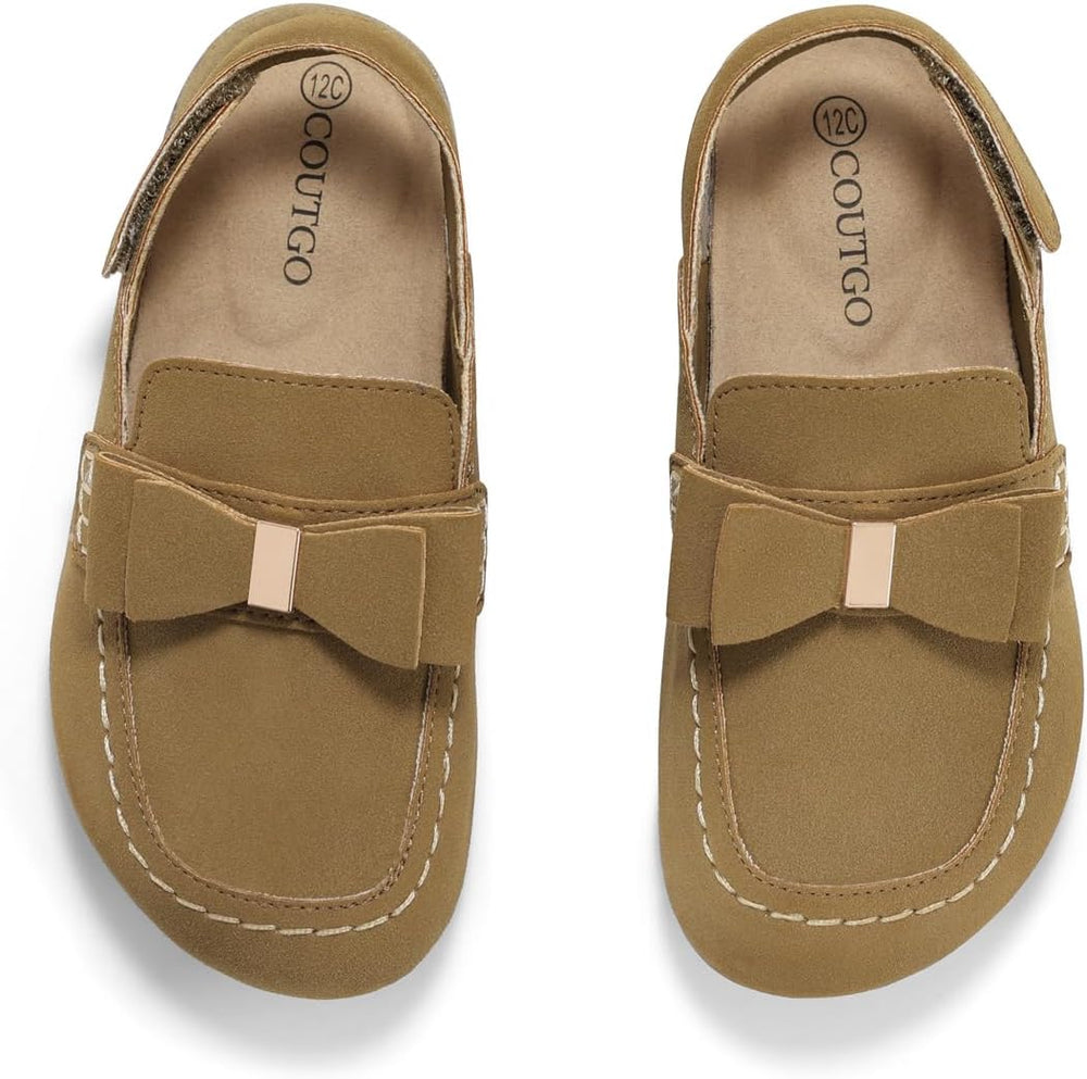 Coutgo Suede Clogs for Girls Bow Cork Footbed Comfortable Slip On Mules