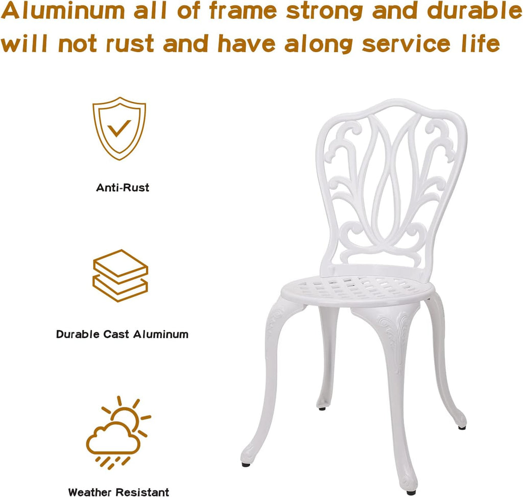 YKSY&YKSY 3-Piece Patio Bistro Furniture Set Cast-Aluminum Bistro Table Set for Lawn,Garden,Backyard
