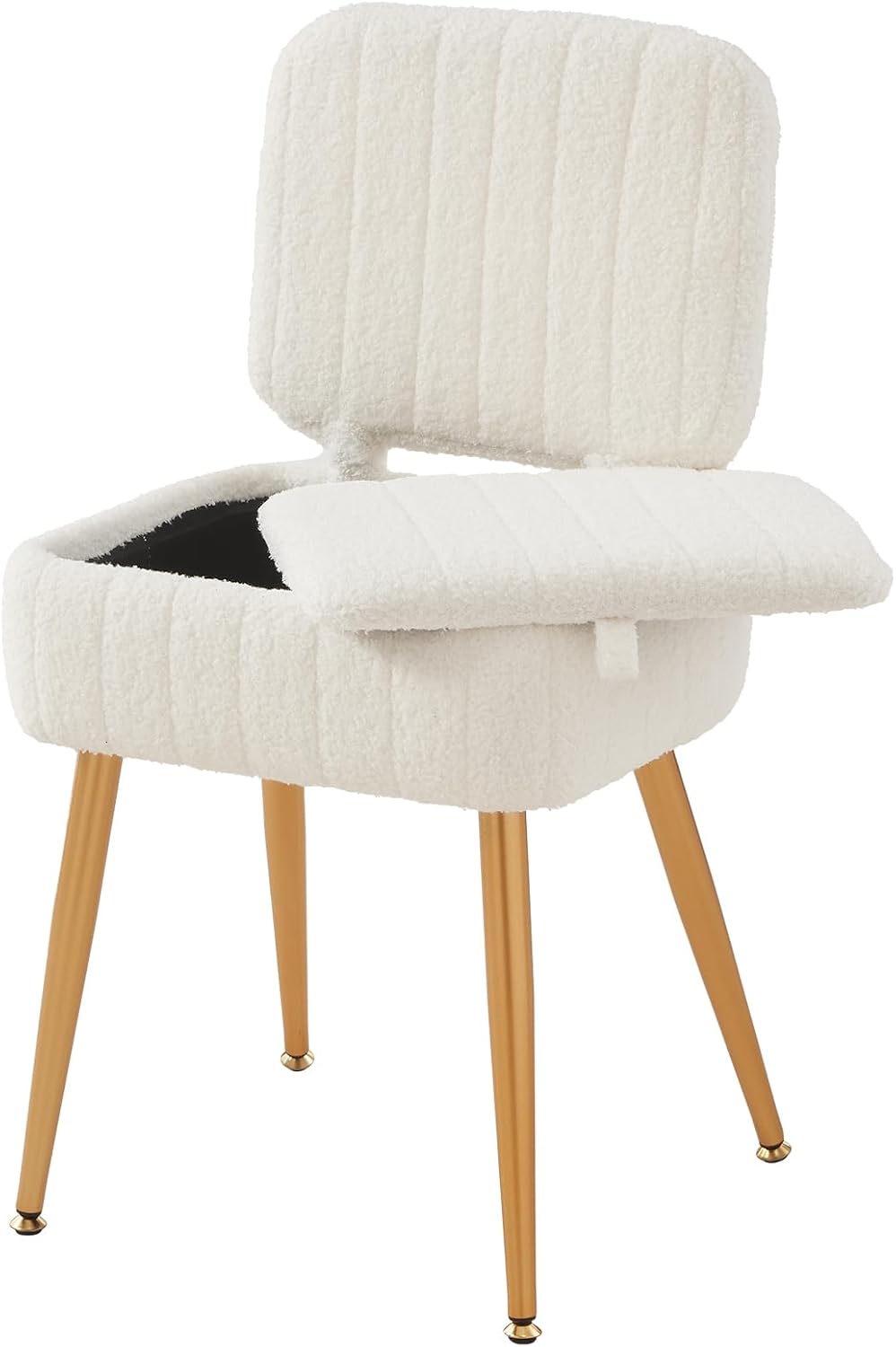 Vanity Chair with Storage Stool with Folding Back Makeup Chair