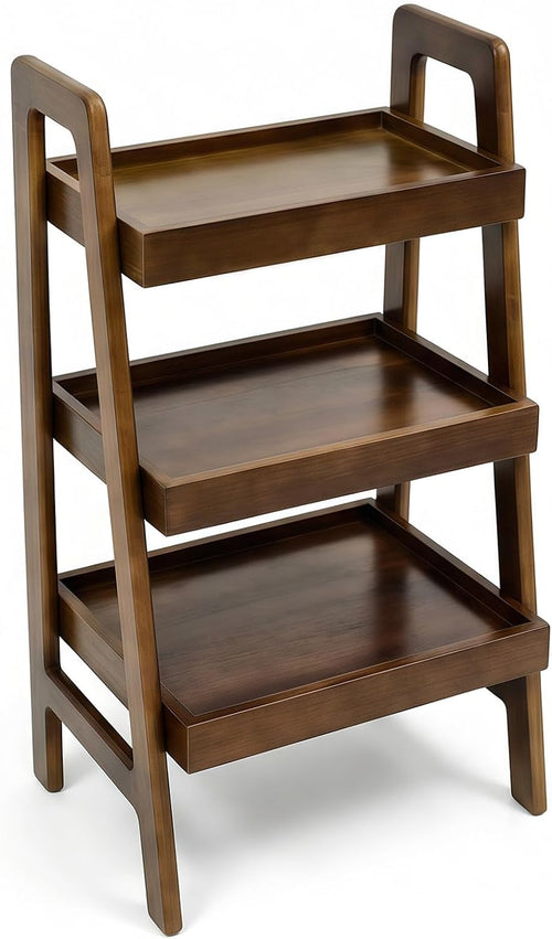 100% Solid Wood 3-Tier Ladder Shelf with Stable Frame for Saving Space | Compact Narrow Standing Ladder Shelves,Ladder Bookshelf with Anti-Slip Edges for Living Room Bedroom Couch