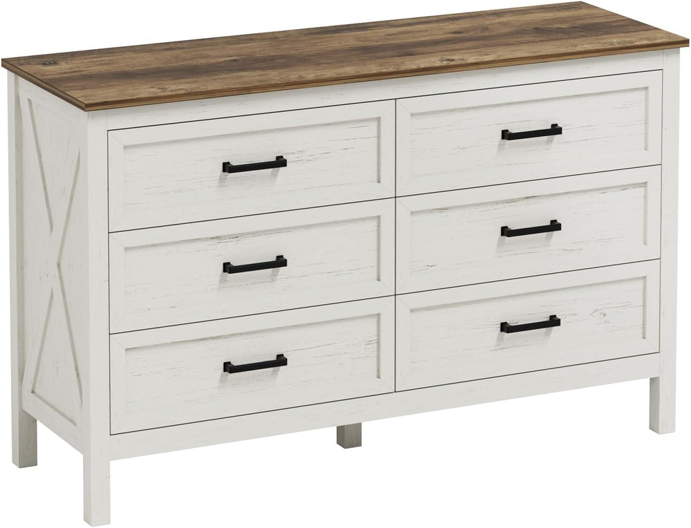 LYNSOM Farmhouse 6 Drawers Dresser for Bedroom, Wood Rustic Wide Chest of Dra...