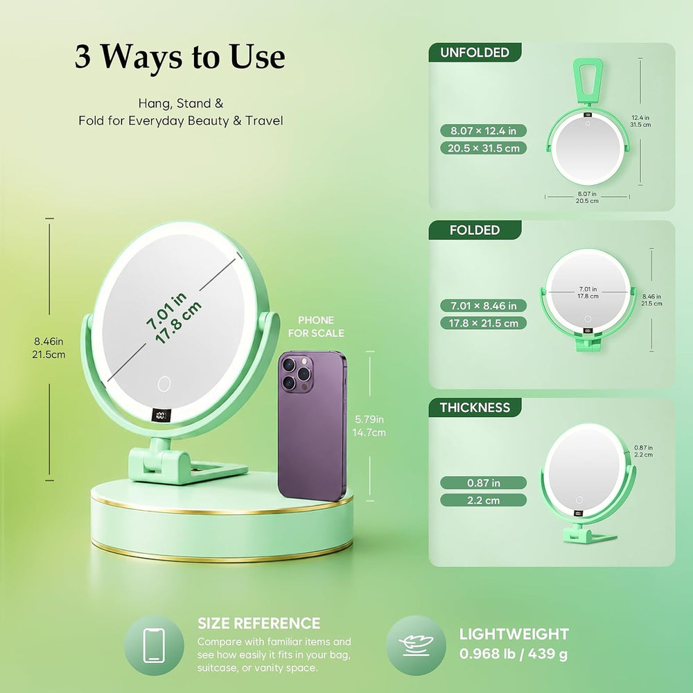 1X/30X Makeup Mirror with Lights, Magnifying Mirror (Mint Green)