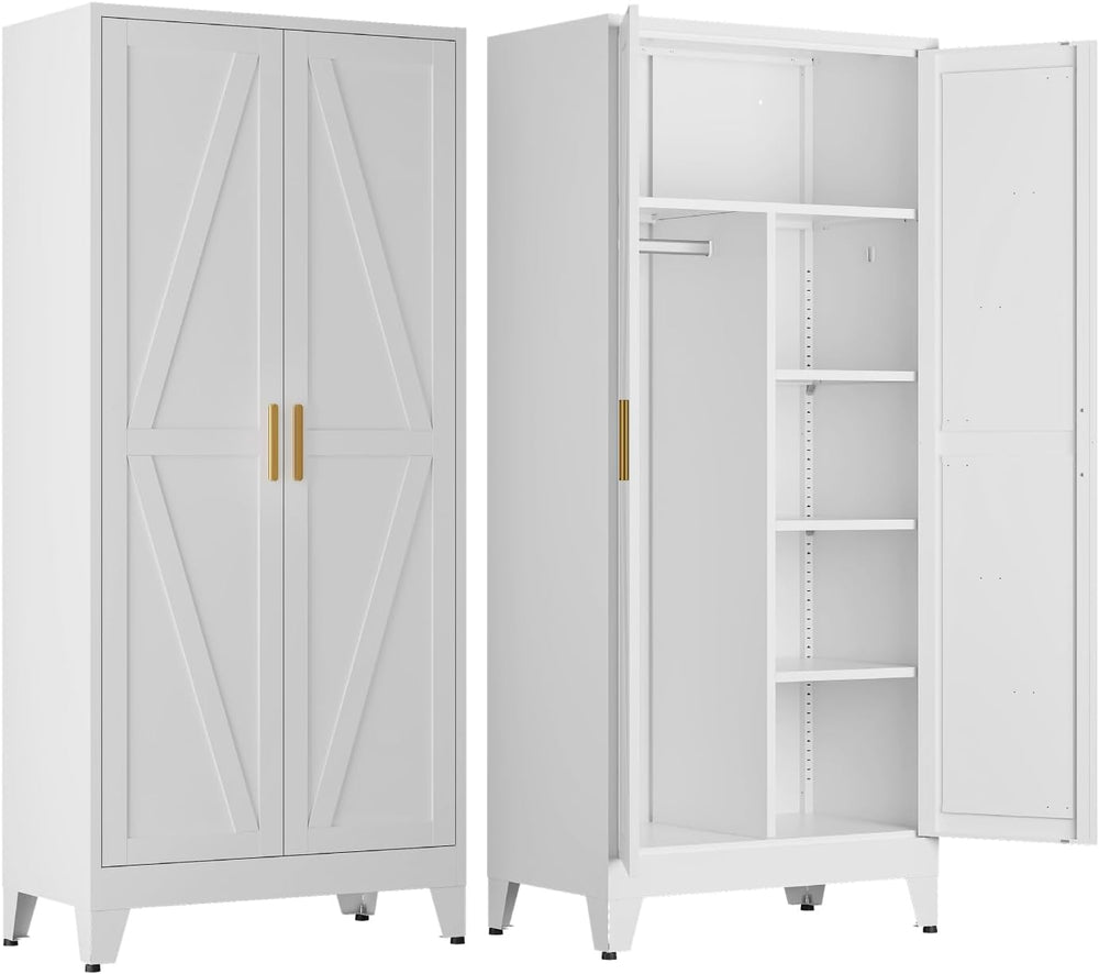 COFaR Metal Wardrobe Closet with Doors, 71'' Tall Steel Bedroom Armoi...