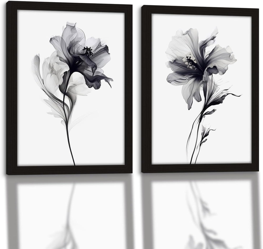 2pcs Framed Modern Floral Wall Art Minimalist Abstract Canvas Print Minimalis...