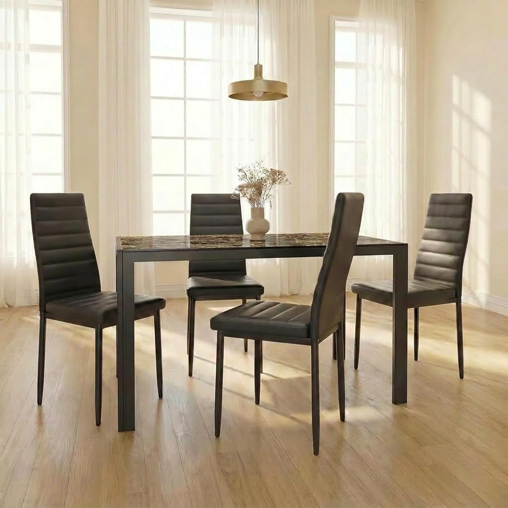 Gizoon 5 Piece Glass Dining Table Set, Kitchen Table and Chairs Set for 4