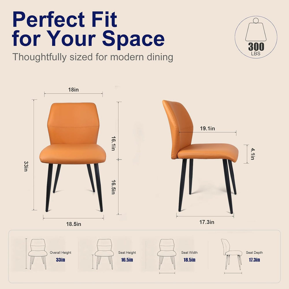 Leather Dining Chairs Set of 2, Modern Kitchen Chairs with Black Metal Legs
