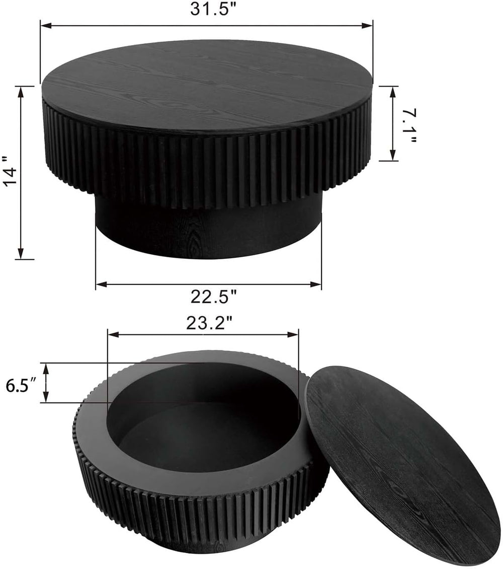 Round Coffee Table with Storage, Modern Wooden Coffee Table