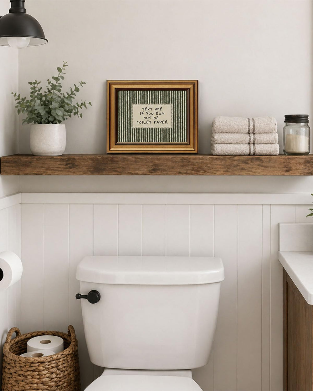 Gold Framed Wall Art, Funny Bathroom Canvas Prints, Text Me If You Run Out Of...