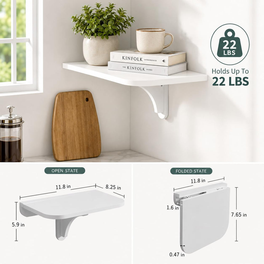 WELLAND 11.8" x 8.25" White Wall Mounted Desk Small Floating Shelve...