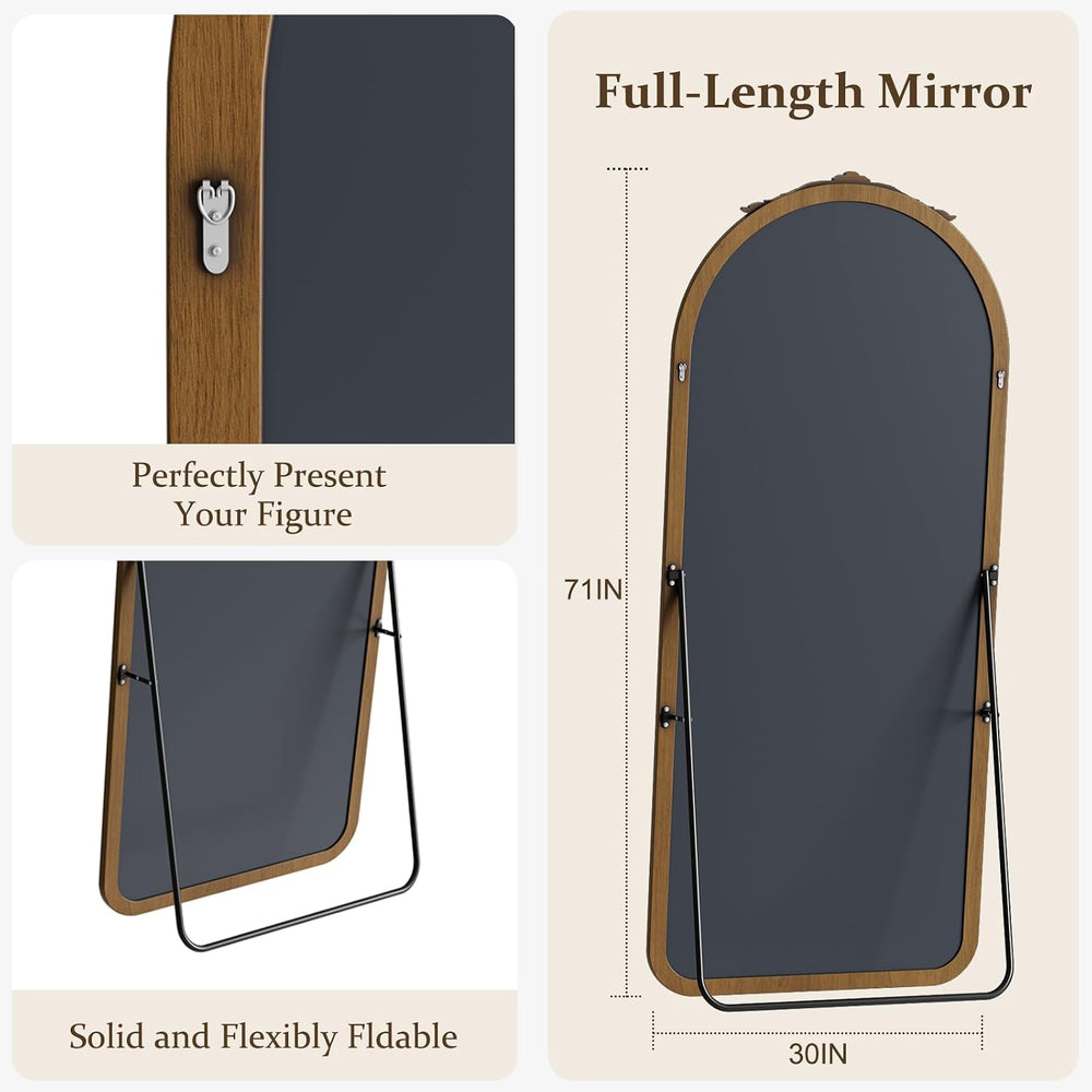 Arched Mirror Full Length 71 X 30 Wood Nature Walnut Light Brown