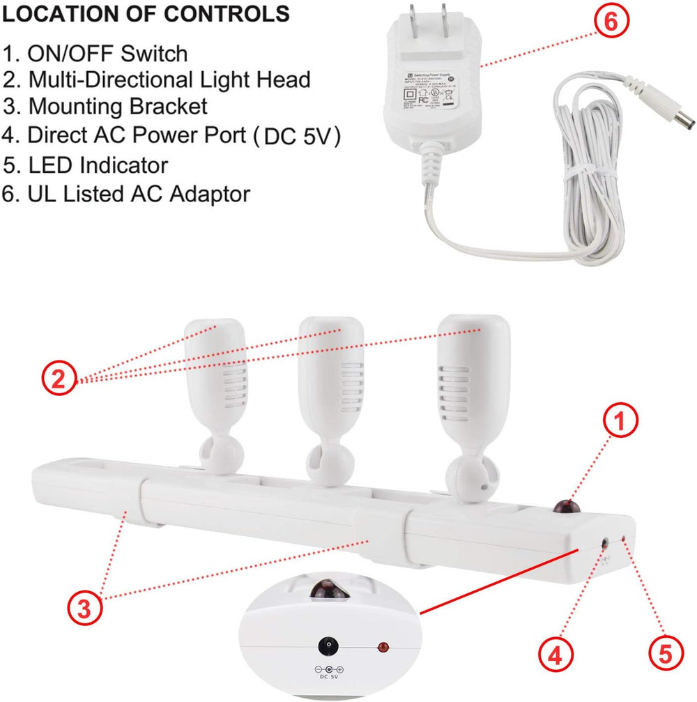 HONWELL Track Lighting LED Spotlights with 3 Rotatable Lights Heads, Under Ca...