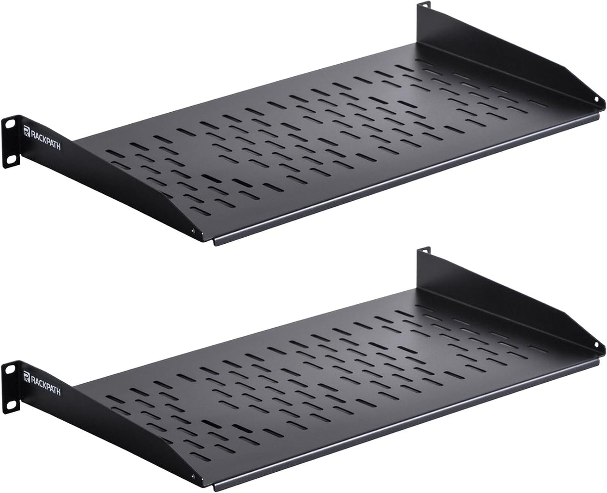 RackPath 1U Cantilever Universal Rack Shelf - 10in Deep – Rackmount Shelf for 19’’ AV/Network Equipment Racks – 55lbs Capacity - 2Pack