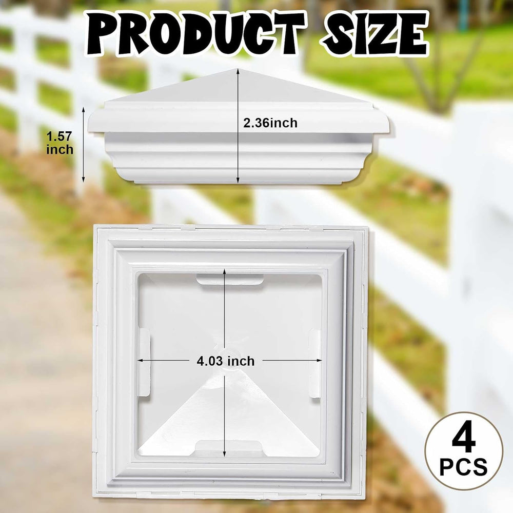 Sasylvia 4 Pcs 4 x 4 Inch Vinyl Fence Post Caps, White