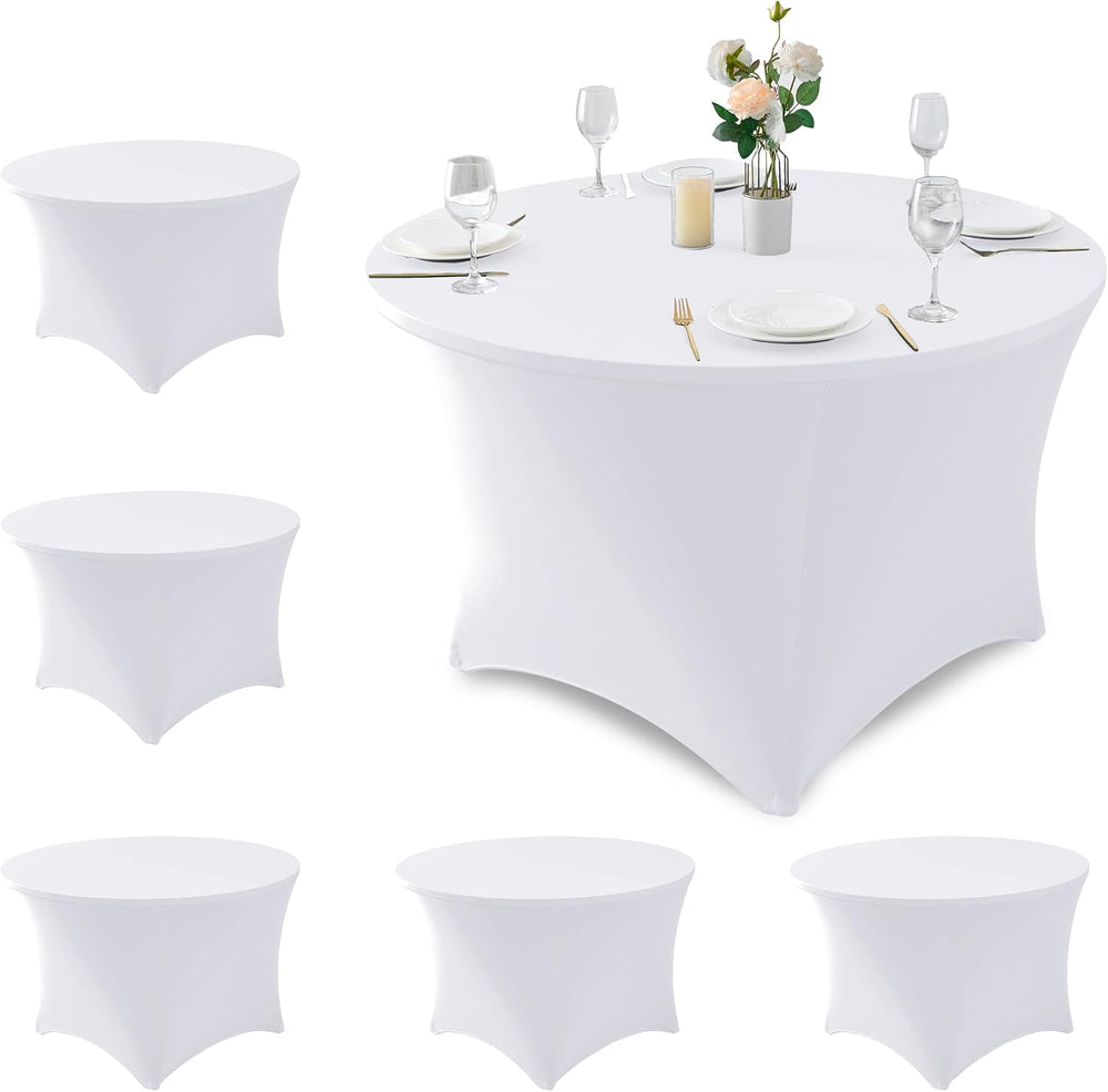 Fitted Round Table Cloth 6ft-Spandex Elastic Stretch White Table Covers