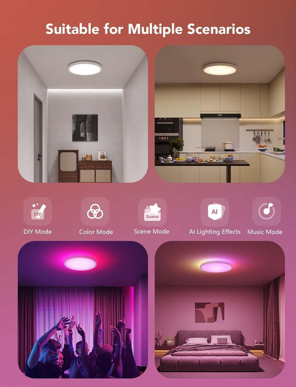 Govee Smart Ceiling Light, RGBIC 2400LM 2700K-6500K 12 Inch 1 Pack White