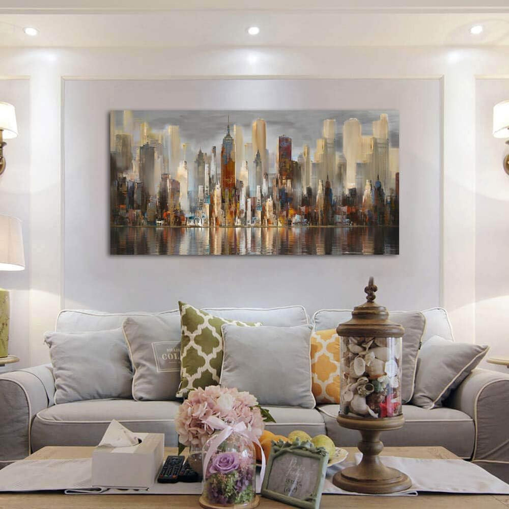 Framed Wall Art Large Cityscape New York Wall Decor Canvas Prints Abstract Br...