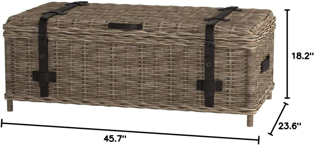 SAFAVIEH Navarro Rattan Coffee Table, 45.7" Rustic Grey SEA7022B