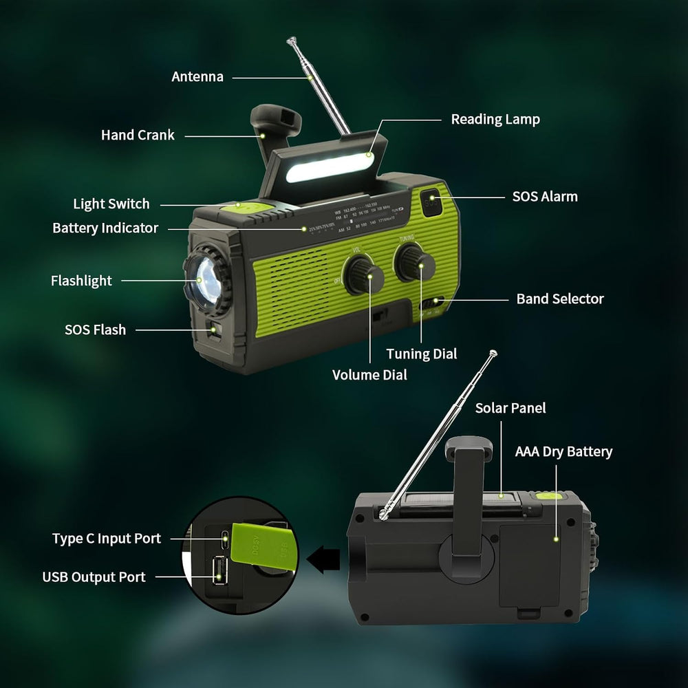 4000mAh/14800mWh Emergency Radio, Solar Hand Crank Emergency Radio - NOAA Wea...