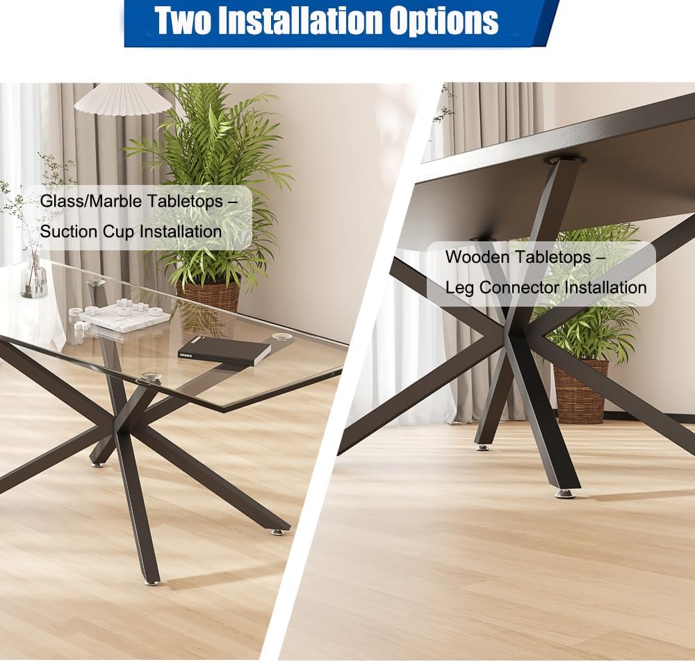 KaKaBB Dining Table Legs 30 Inch - Heavy Duty Metal Table Base for Wood/Glass/Marble Tops, Kitchen Table Legs & Desk Legs, DIY Furniture Legs with Suction Cups (Black, 30")