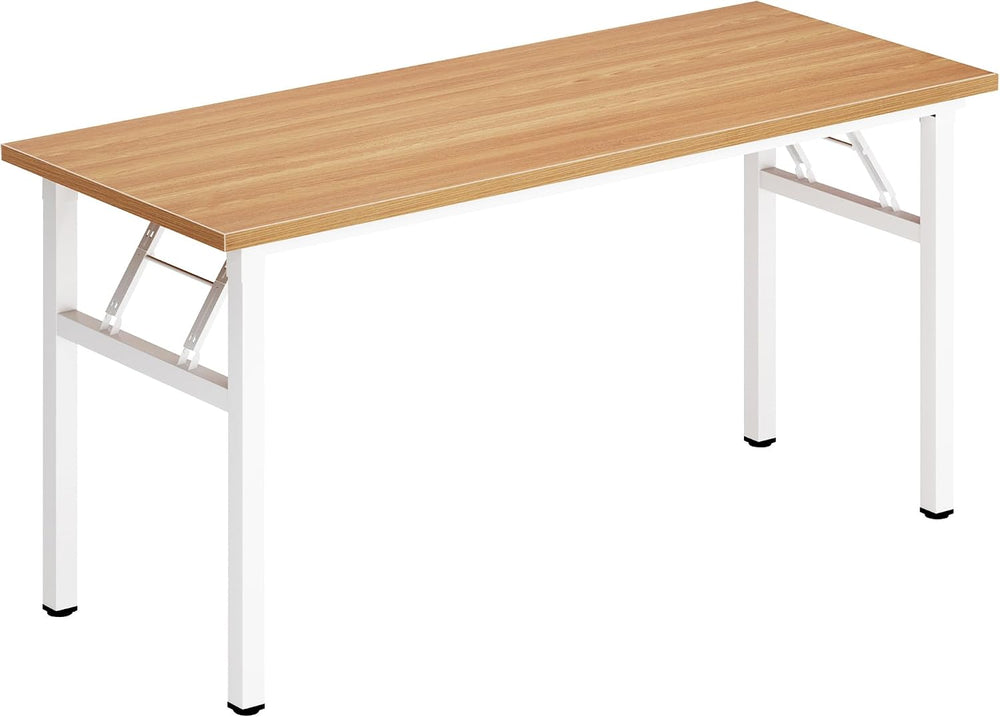 DlandHome 62 Inch Large Folding Computer Desk, Fully Assembled, Teak White