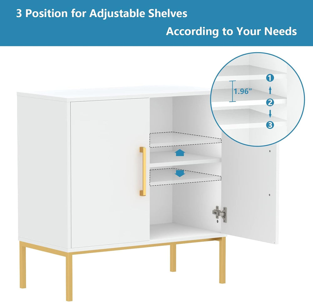 Sideboard Buffet, White Storage Cabinet with 2 Doors and Adjustable Shelves, ...