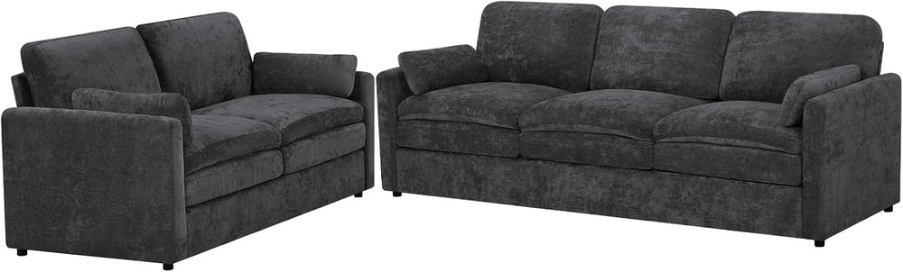 Comfy Chenille Sofa Set with Well-Filled Pillows, Dark Grey