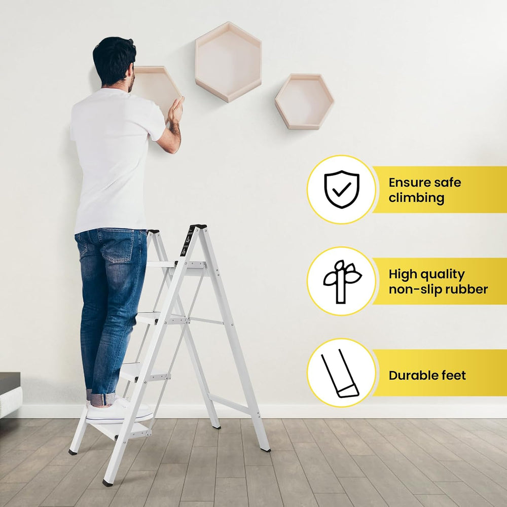 FAHKNS 4 Step Ladder, Aluminum Folding Step Stool with Anti-Slip Sturdy and W...